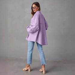 Cross-border foreign trade casual long-sleeved denim jacket, 2025 autumn new washed solid color midi jacket