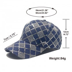 New Washed Denim Checkerboard Sequin Baseball Hat for Women: Casual and Versatile, Face-Showing, Small Sun Protection Baseball Hat