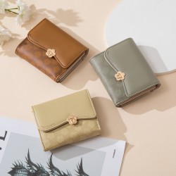 Pureti 2023 new women's short wallet, three-fold, floral hardware, fresh-looking, student coin purse. Coin purse and card holder