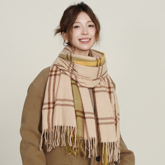 2025 New Women's High-end Faux Cashmere Versatile Neck Scarf, Autumn and Winter Warmth, Cross-border Elegant Plaid Shawl