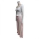 Women's suit: New solid color square-neck, long-sleeved, gathered, side-slit top, T-shirt, women's casual two-piece trousers.