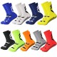 Non-slip men's soccer socks, youth and boys' sports traction crew neck socks in black, white, and blue, high quality.