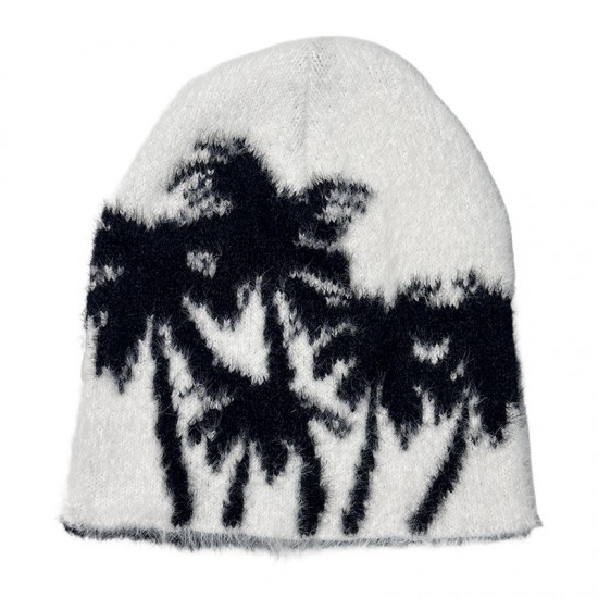 Cross-border Faux Mink Coconut Tree Knitted Beanie Hat, Autumn/Winter Women's Street Warm Earmuff Pullover Beanie, Trendy Men's Cross-border Faux Mink Coconut Tree Knitted Beanie Hat, Autumn/Winter Women's Street Warm Earmuff Pullover Beanie, Trendy Men's
