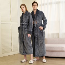 320g thickened flannel nightgown with back print for autumn and winter, men's, European-sized, long coral fleece bathrobe for women, luxurious feel.