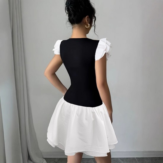 Women's Lace-Up Floral Slip Dress with Cross Ties, Backless, Waist-Stretching, Slimming Print, Sexy Sleeveless Mini Skirt