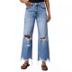 2025 cross-border new wide-leg pants, tasseled, washed, tie-dyed, ripped high-waisted jeans, straight-leg casual trousers for women.