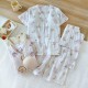 Women's pure cotton home clothes, washed cotton short-sleeved long pants, plaid cotton, large-size, loose, thin summer pajamas set