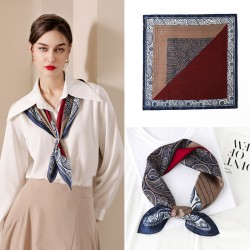 Simulated silk scarf, spring 2025 new cashew diagonal print, 70cm square scarf, fashionable floral scarf wholesale