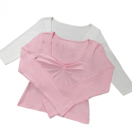 European and American cross-border women's clothing: New summer sexy, stylish, slim-fitting, navel-baring solid color long-sleeved top, T-shirt for women.