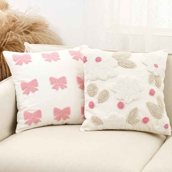 Cross-border ins Nordic embroidered bow and flower sofa pillows, tufted girly heart cushions for home decor Cross-border ins Nordic embroidered bow and flower sofa pillows, tufted girly heart cushions for home decor