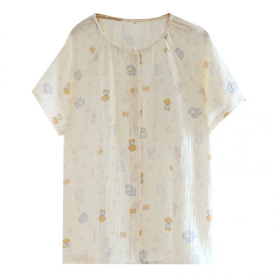 Summer women's pajamas, pure cotton yarn-dyed double-layered cotton gauze, thin, lock-front loungewear, loose and soft, mosquito-proof pants