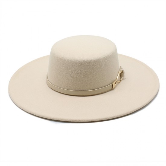 2021 New Retro Black Wide-Brimmed Wool Flat-Top Hats for Women, Autumn and Winter British Style Versatile Panama Hats