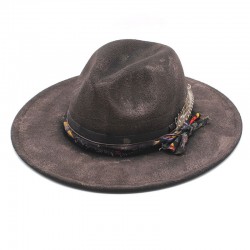 Cross-border European and American British-style hats, 9.5cm wide-brim woolen hats for men and women, autumn and winter warmth, suede jazz hats