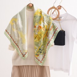 2025 new rural-style silk scarves, versatile spring and summer, elegant scarves and shawls, dual-use French simple imitation silk square scarves.