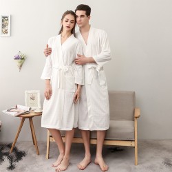 Year-End Thin Summer Waffle Bathrobe for Women Simple V-Neck Three-Quarter Sleeve Absorbent Couple's Nightgown for Spring and Autumn