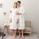 Year-End Thin Summer Waffle Bathrobe for Women Simple V-Neck Three-Quarter Sleeve Absorbent Couple's Nightgown for Spring and Autumn