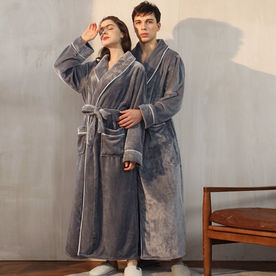 Extra-Long Nightgown for Men and Women, Autumn/Winter Plus-Sized Coral Fleece Pajamas for Men, Thickened Winter Couple's Flannel Pajamas for Men