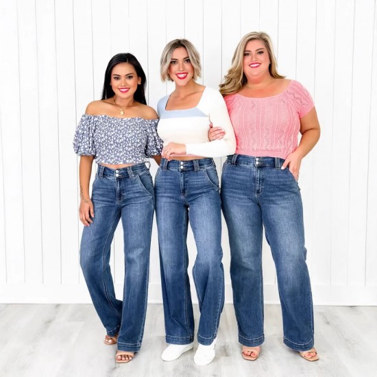 European and American Cross-Border New Amazon 20 Spring 2025 new blue washed straight-leg elegant jeans for women