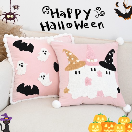 Cross-border Nordic ins hot-selling Halloween cute ghost embroidered lace cushion cover, home sofa decoration Cross-border Nordic ins hot-selling Halloween cute ghost embroidered lace cushion cover, home sofa decoration
