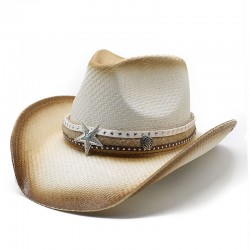 2024 Ethnic Style Horseback Riding Men's and Women's Retro Tibetan Rolled-Brimmed Western Cowboy Straw Hats with Sun Protection and Sun Visor