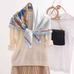 2025 new rural-style silk scarves, versatile spring and summer, elegant scarves and shawls, dual-use French simple imitation silk square scarves.