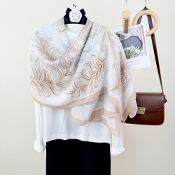 Cross-border cotton and linen long scarves, Korean style, trendy outerwear, spring and autumn women's personalized feather print scarves.
