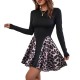 2025 new cross-border European and American women's short skirt, stylish and elegant leopard print patchwork, slim-fitting, long-sleeved dress
