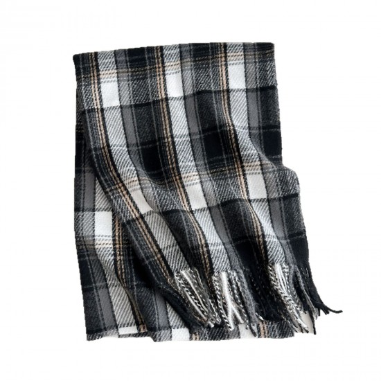A versatile pink dotted plaid scarf for autumn and winter, perfect for couples, with a tasseled design for warmth.