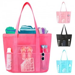 Portable beach bag, bath bag, foldable mesh beach bag, fitness and swimming bag, large-capacity portable bag