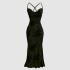 European and American high-end slim-fit maxi dress: elegant, slim-fitting mesh print, cross-back camisole dress.