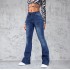 Factory direct sales, 2025 spring and summer new European and American cross-border washed jeans for women, slim-fitting, slightly flared pants