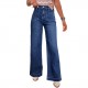 European and American Cross-Border Amazon Spring 2025 New Dark Blue High-Waisted Wide-Leg Jeans for Women, Fashionable Retro Straight-Leg Pants