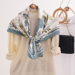 2025 spring and summer new silk scarves, wholesale, plant-patterned, 90s silk square scarves, French vintage scarves. Large Square Scarf for Women