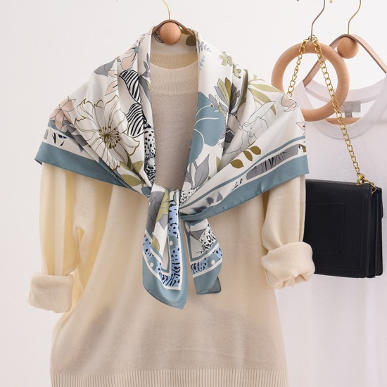2025 spring and summer new silk scarves, wholesale, plant-patterned, 90s silk square scarves, French vintage scarves. Large Square Scarf for Women