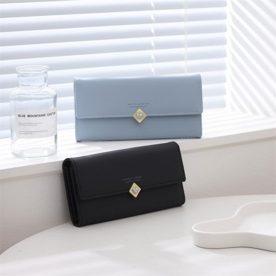 Lianbu women's long wallet, 2025 new PU leather foldable heart buckle trifold bag, women's clutch in stock