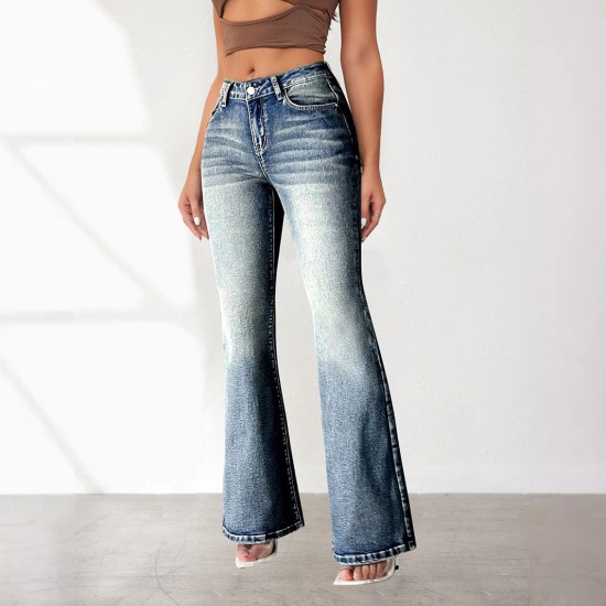 Cross-border women's fashion: high-elastic pocket embroidered vintage jeans, slim-fitting, hip-lifting flared pants Cross-border women's fashion: high-elastic pocket embroidered vintage jeans, slim-fitting, hip-lifting flared pants