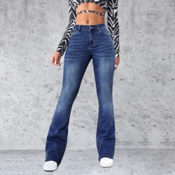 Factory direct sales, 2025 spring and summer new European and American cross-border washed jeans for women, slim-fitting, slightly flared pants