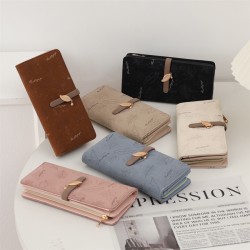 Lianbu women's long multifunctional Korean style PU clutch, large capacity, leaf print buckle zipper wallet