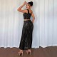 Summer European and American Waist-Fitting Spliced ​​Sleeveless T-Shirt Elegant Ruffled Small Flying Sleeve 3D Flower Decorated Contrast Color Top