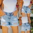 Factory-Shop Cross-Border Independent Station New 2023 Summer Casual Ripped Raw-Edge Straight-Leg Washed Women's Denim Shorts