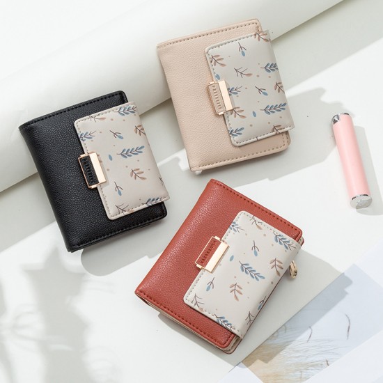 Pruti's new women's short wallet, fresh and stylish colorblock floral print, large capacity, student wallet