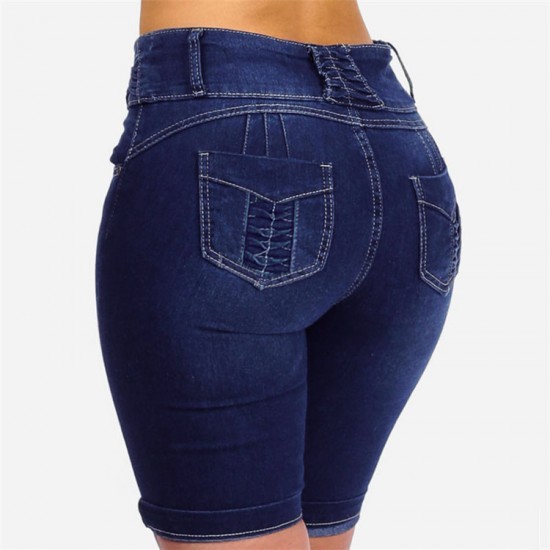 New Cross-Border Amazon Independent Station Denim Shorts for Women, Buttoned Shorts, Slimming, Cropped Shorts