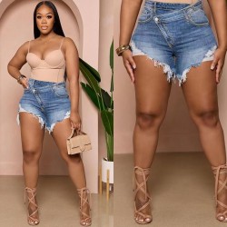 Factory direct cross-border 2025 spring and summer new Amazon high-waisted, sexy, raw-edge denim shorts for women, slimming effect