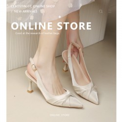 Women's shoes, 2024 summer new models, versatile square-toed open-toed rhinestone mid-heeled flip-flops, influencer sandals, and half-slip flip-flops.