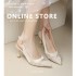 Women's shoes, 2024 summer new models, versatile square-toed open-toed rhinestone mid-heeled flip-flops, influencer sandals, and half-slip flip-flops.