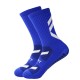 Non-slip men's soccer socks, youth and boys' sports traction crew neck socks in black, white, and blue, high quality.