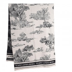 Retro, trendy, black and white jacquard landscape faux cashmere scarf, Japanese and Korean, autumn and winter women's office warm long shawl.