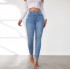 Factory Direct Foreign Trade Jeans for Women: Spring 2024 Elastic High-Waisted Slimming Raw-Edge Straight-Leg Pants