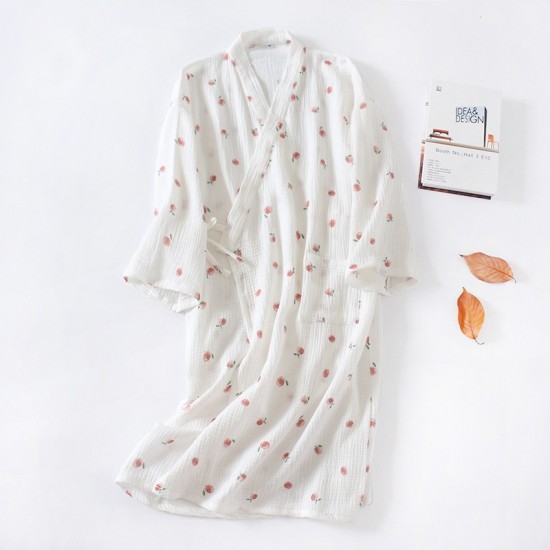 Japanese-style kimono robes, women's cotton double-layer gauze pajamas, spring and summer steaming loungewear, thin, soft bath skirts. Japanese-style kimono robes, women's cotton double-layer gauze pajamas, spring and summer steaming loungewear, thin, soft bath skirts.