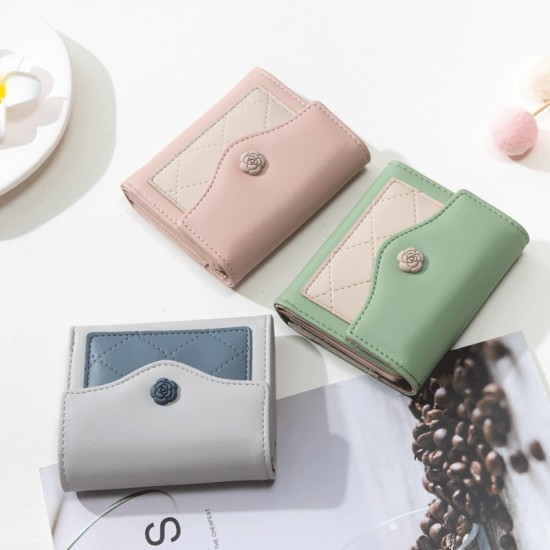 Lianbu 2023 New Women's Short Wallet, Cross-Border Japanese and Korean Fresh Flower Buckle, Simple Tri-Fold Bag, Wholesale